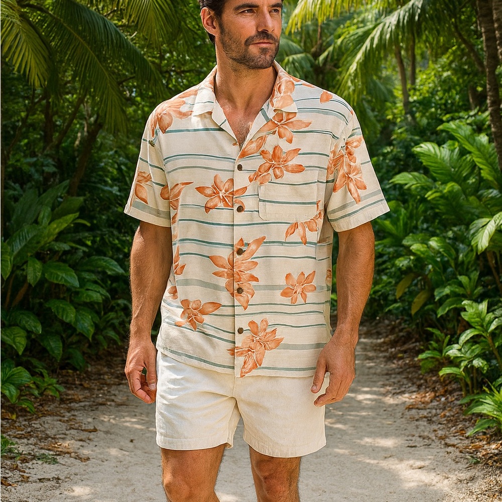 Cellinni Vintage Silk Hawaiian Shirt Short Sleeves Chest Pocket Textured Size XL